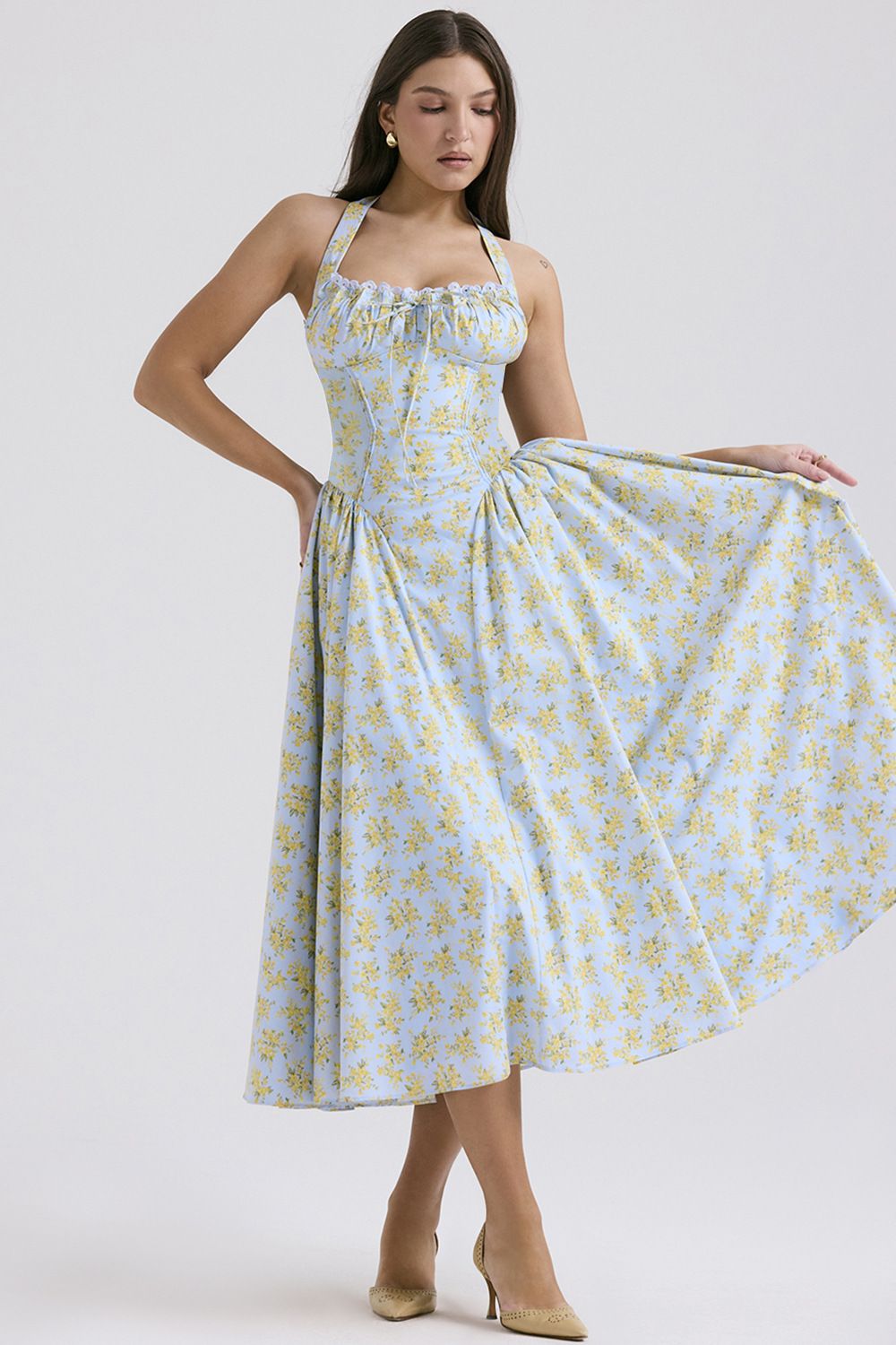 Women's Clothing Fashion Printed Halter Neck Lace Dress_ecoleips.com
