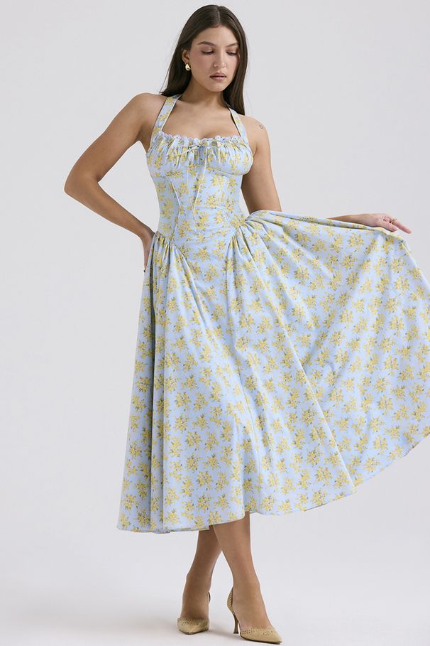 Women's Clothing Fashion Printed Halter Neck Lace Dress_ecoleips.com