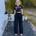 Women's Summer Fashion Set Short Sleeve T-Shirt And Cargo Pants High Waist Wide Leg Slimming Two Piece Set Letter Print Instagram Style_ecoleips.com