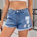Women's Distressed Denim Shorts - Vintage Washed High Waist Ripped Hot Pants Trendy Casual Stretch Denim Shorts_ecoleips.com