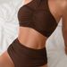 New 2024 Women's Two-Piece Bikini Strapless Halter Neck High Waist Swimsuit Sexy Pleated Design 1607W_ecoleips.com