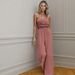 Women's Solid Color Cinched Waist Wide Leg Halter Jumpsuit – Casual Office Summer Romper_ecoleips.com