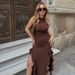 Crew Neck Ruffle Slim Fit Split Dress For Babes Sexy Bodycon Thin Waist Casual Daily Party Night Out Mini Dress_ecoleips.com