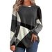 Aria Basics Aria Basics 2025 Spring European And American Button Geometric Color Block Long Sleeve Printed Loose T-Shirt_ecoleips.com
