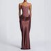 Luxury Solid Satin Strapless Waist‑Cinching Tie Sash Sexy Bodycon Long Party Dress_ecoleips.com