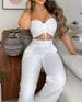 Women's Clothing Elegant Solid Color Waist Revealing Slim Fitting Lace Up Tube Top Wide Leg Trousers Suit_ecoleips.com