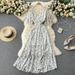 Women's Clothing Beach Vacation Dress Sexy V Neck Waist Slimming Long Chiffon Floral Beach Dress_ecoleips.com