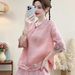 Spring/Summer Loose Embroidered Cotton-Linen Tops, Women's Artistic Frog Button, Ethnic Style Color-Block Three-Quarter_ecoleips.com