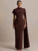 Blifanbo Ribbon Ruched Sexy Maxi Dress Women Elegant Gown Short Sleeve Bodycon Solid Slim Fashion Club Party Evening Long Dress_ecoleips.com