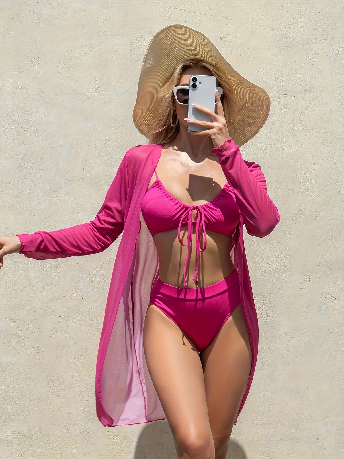 Women's Bikini Set With Cover-Up & Bow Detail - Stylish Triangle Top & High-Waisted Bottom For Beach & Pool_ecoleips.com