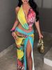 Weird Puss Colorful Leopard Women 2 Piece Set Y2K Beach Vacation Halter Tank Tops+Wrapped Maxi Skirts Matching Vacation Clubwear_ecoleips.com