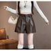 2025s PU Leather High Waist For Women 2025 Autumn Winter New Wide Leg A-line Casual Slimming Black Loose Leggings Boot Shorts_ecoleips.com