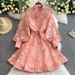 Elegant Female Palace Style Dress French High End Tie Waist Hollow Embroidery Single Breasted a Line Skirt for Women_ecoleips.com