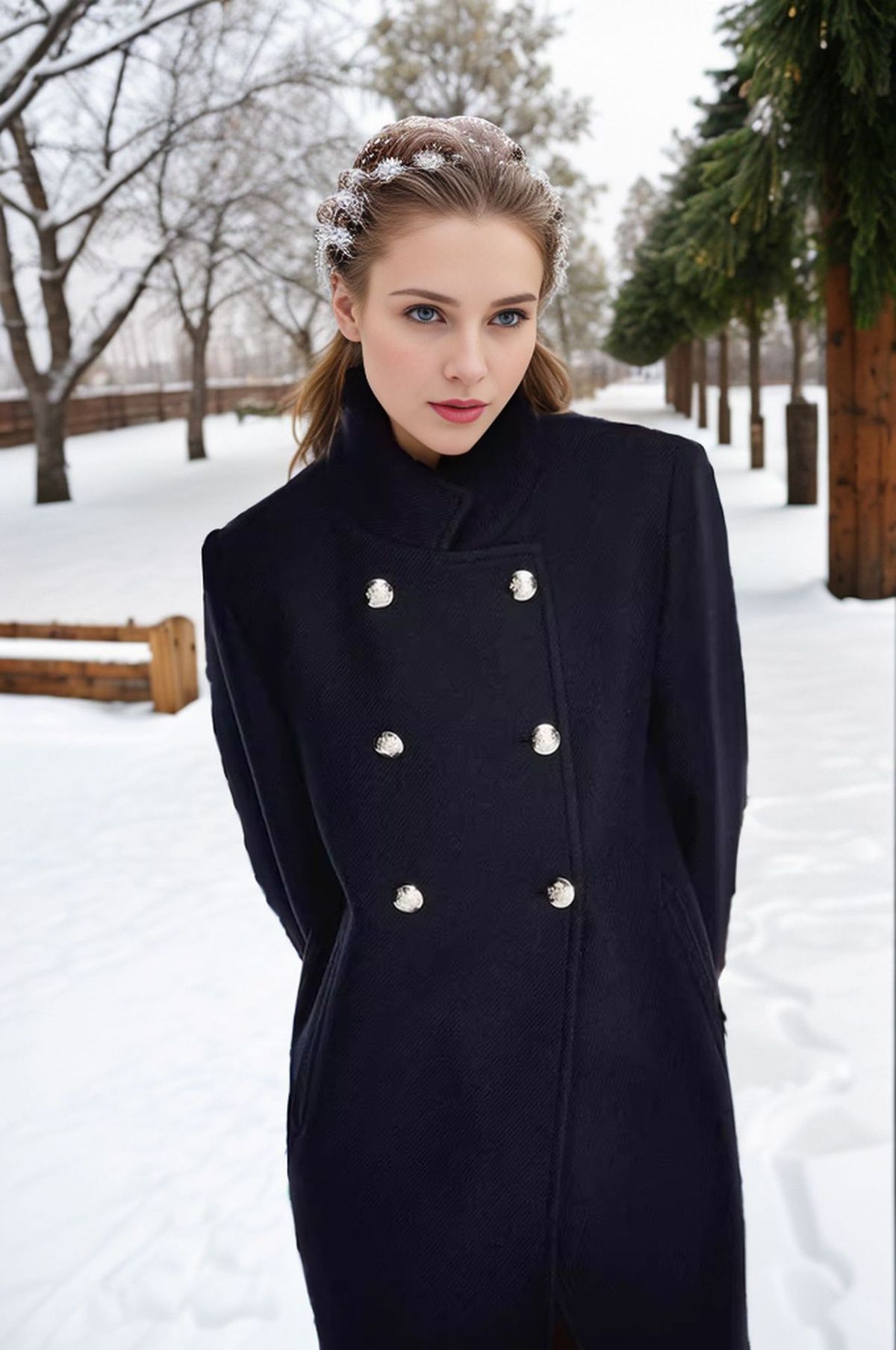 Elegant Long Wool Coat For Women - Slim Fit Double Breasted Trench Coat With Lapel Collar, Pure Color Winter Overcoat_ecoleips.com