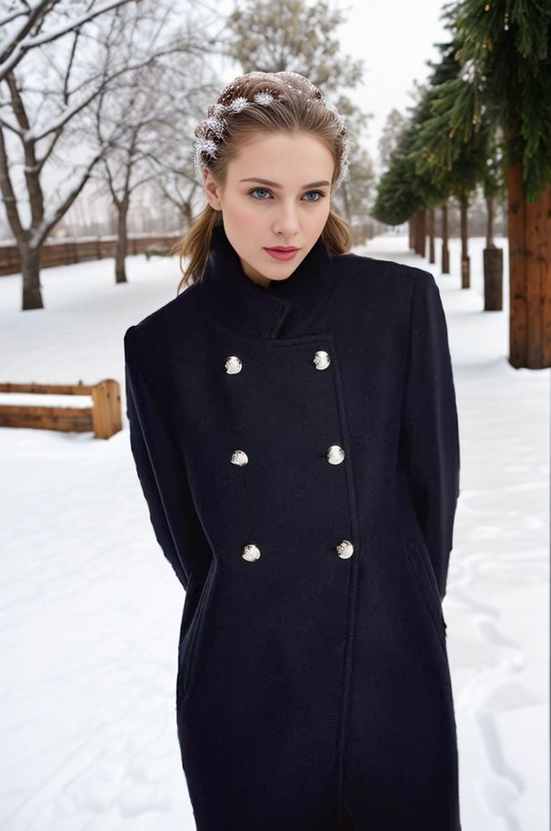 Elegant Long Wool Coat For Women - Slim Fit Double Breasted Trench Coat With Lapel Collar, Pure Color Winter Overcoat_ecoleips.com