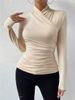 Bornladies Autumn New Women's Design Cross Collar Slim Fit Long Sleeved Office Lady Stylish Top Versatile Fashionable T-shirt_ecoleips.com