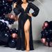 Women's Clothing Spring Lantern Sleeve Plus Size Dress Long Sequin Deep V Neck Sexy Slit Party Dress Skirt_ecoleips.com