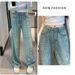 Women's Clothing High Waist Straight Leg Jeans Rhinestone Embellishments Skinny Fit Wide Leg Denim Pants Sparkly Stretch Comfort Casual Party Wear_ecoleips.com