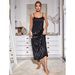 Aria Basics European American Cross-Border Camisole For Women, High-End Ice Silk Three-Quarter Sleeve Robe And Nightdress Two-Piece_ecoleips.com