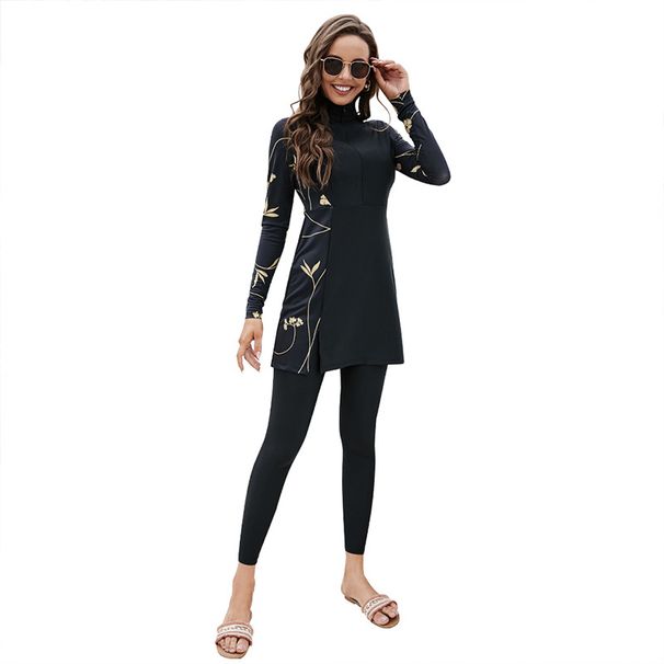 Women's Clothing Summer New Swimsuit Conservative Full Body Swimsuit Two Piece Set Long Sleeved Dress Top Trousers Swimsuit_ecoleips.com