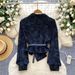 Stylish Camouflage Print Denim Jacket With Belt - Asymmetrical Lapel & Long Sleeve For Women_ecoleips.com