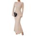 European And American Style 2025 Fall/Winter New Women's Fashion Round Neck Flared Long Sleeve Slim Fit Bodycon_ecoleips.com