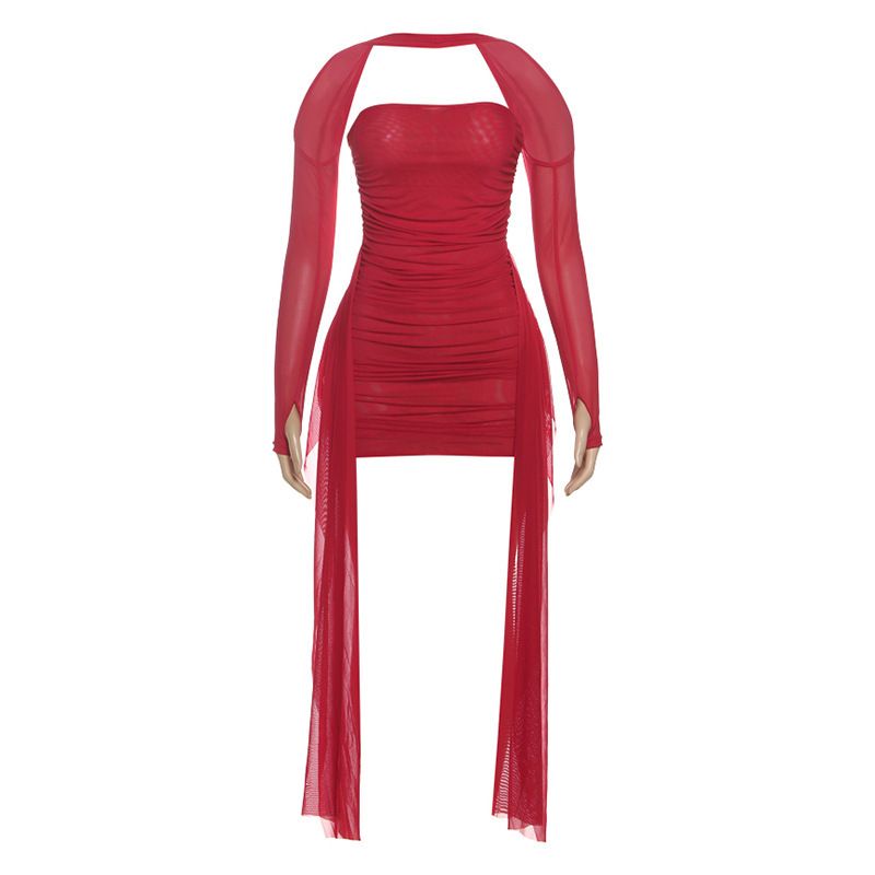 Draped Halter Dress Set – Crisscross Back & Flowing Scarf (S-L, 7 Colors) Breathable Zones No-Slip Neckline_ecoleips.com