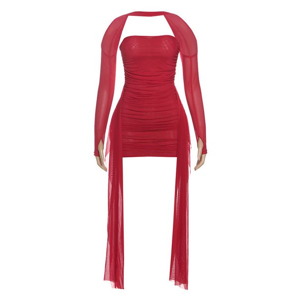 Draped Halter Dress Set – Crisscross Back & Flowing Scarf (S-L, 7 Colors) Breathable Zones No-Slip Neckline_ecoleips.com