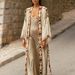 Women's Rayon Geometric Print Loose Beach Cover-Up Sun Protection Kimono Swimwear Bikini Wrap S/M/L (Free Size)_ecoleips.com