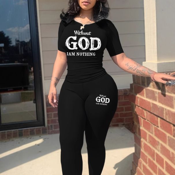 Women's Clothing Women's Fashion Tight Fitting T-Shirt And Pants Set Short Sleeved Clothing European And American Style_ecoleips.com