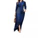 Plus-Size Women's Casual Lapel Long-Sleeved Long Plaid Dress Button-Down Shirt_ecoleips.com
