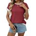 Women's Clothing Women's Summer Color Block Knit Top - Relaxed Fit Short Sleeve Round Neck T-Shirt_ecoleips.com