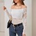 2026 Elegant Fan-shaped Collar Off-shoulder Lace Slim Fit T-shirt Long Sleeve Top_ecoleips.com