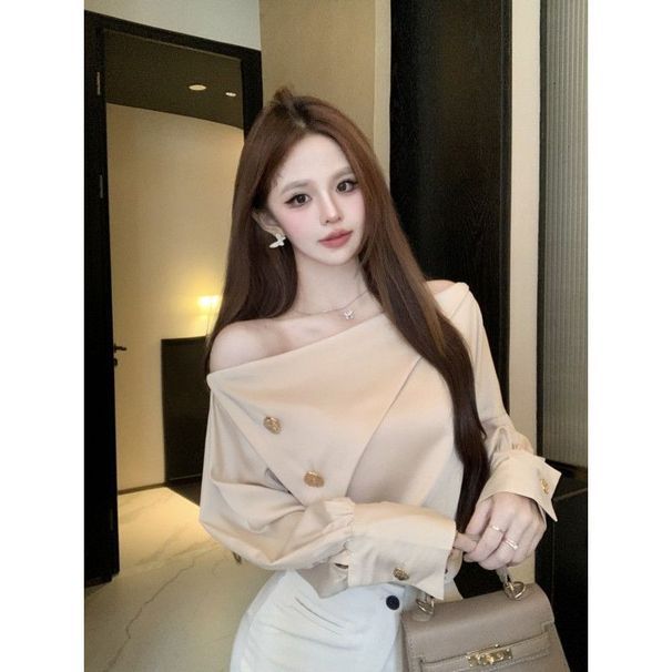 Purely Sensual Design Satin Off-shoulder Top For Women, 2024 Autumn Winter New Style, Elegant And Sophisticated_ecoleips.com
