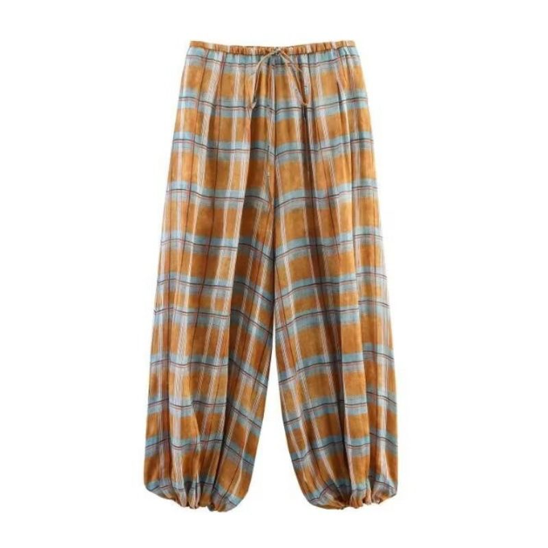 Cross-border Foreign Trade European American Style 2025 Autumn And Winter New Commuter Plaid Puffy Casual Pants 5289246_ecoleips.com