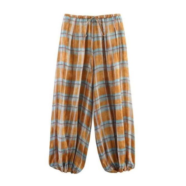 Cross-border Foreign Trade European American Style 2025 Autumn And Winter New Commuter Plaid Puffy Casual Pants 5289246_ecoleips.com