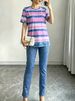 Women's European American Style Color Block Striped Short Sleeve T-Shirt High Elastic Faux Denim Skinny Jeans Summer Casual Slimming Two Piece Set_ecoleips.com