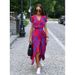 Women's Clothing Women's V-Neck Floral Print Tie-Waist Midi Dress - Flowy Summer Dress With Belt_ecoleips.com