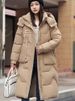 K Women's Detachable-hat Cotton Coat; Long Over-the-knee Thickened Cotton-padded Jacket; Women's Cotton-padded Out._ecoleips.com