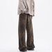 washed Distressed Leopard Print Jeans, Spring Autumn Straight Loose Fit, European And American High Street Vibe Style_ecoleips.com