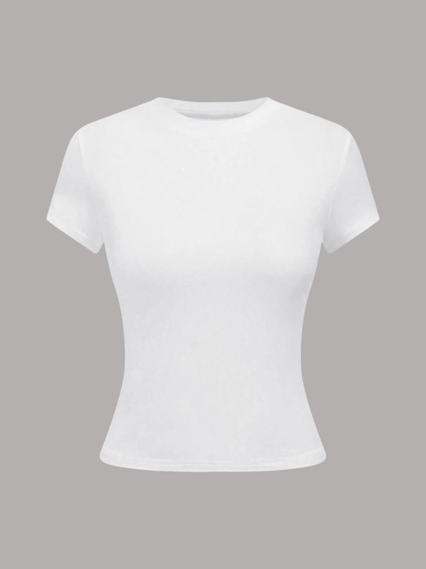 Essential Stretch High-Neck Slim Fit T-Shirt For Women - Soft Knit Basic Top For Casual & Chic Style_ecoleips.com
