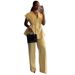 Women's Fashion V Neck Tie Waist Short Sleeve Vest Top And Wide Leg Trousers Set European American Style Spring_ecoleips.com