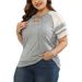 Summer Plus Size Women's Short Sleeved V-neck Tied Rope Splicing Contrasting Sleeve Top T-shirt For Women_ecoleips.com