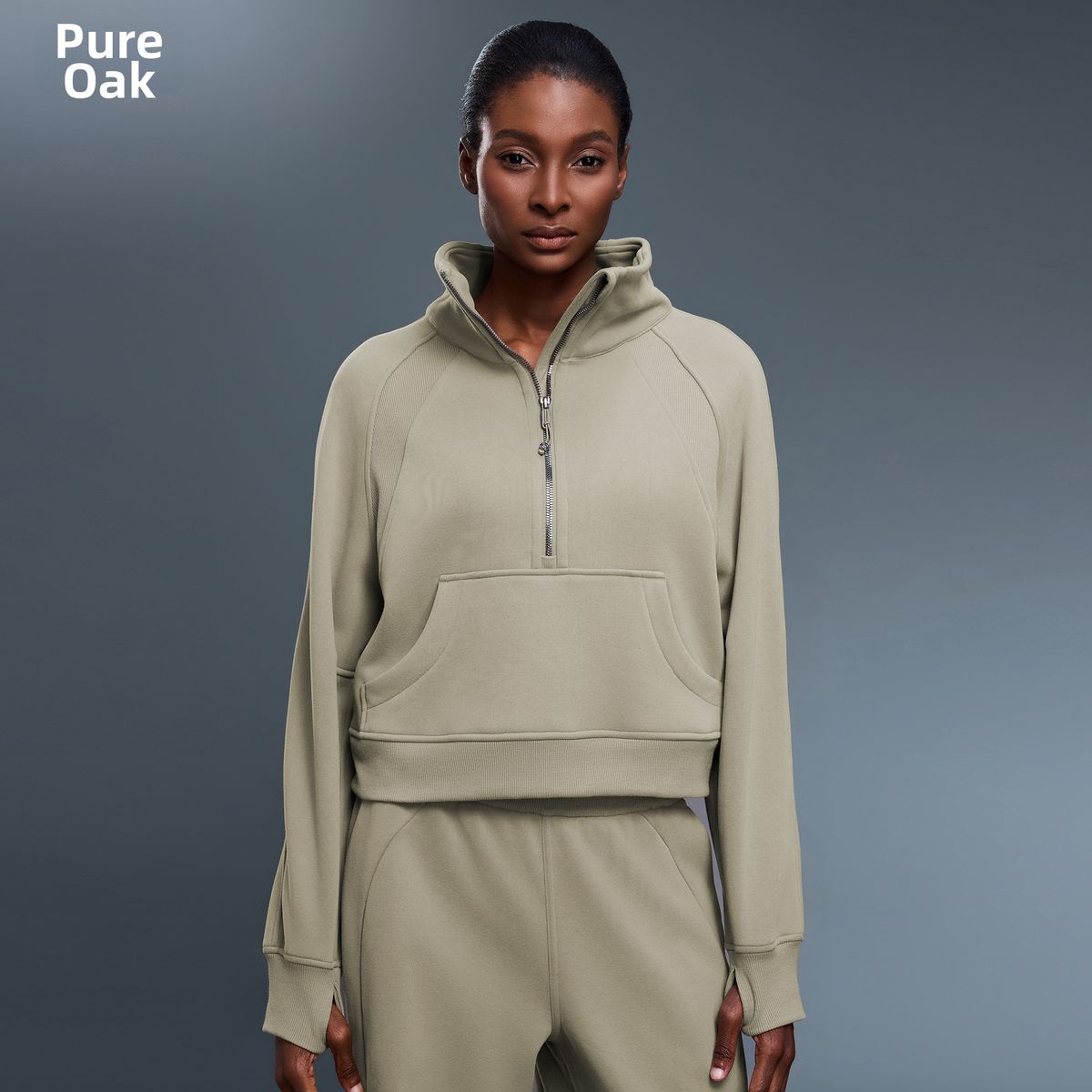 Women's Fleece Lined Half Zip High Neck Pullover Sweatshirt Warm Autumn Winter Outerwear Coat D25131_ecoleips.com