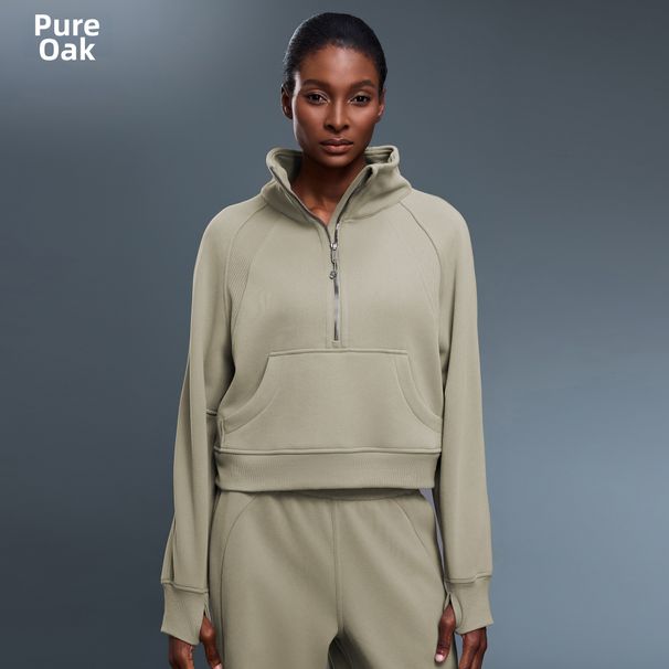 Women's Fleece Lined Half Zip High Neck Pullover Sweatshirt Warm Autumn Winter Outerwear Coat D25131_ecoleips.com