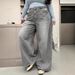 Cross-border American Retro Gray Wide-leg Casual Jeans For Women, 2025 Spring/summer High-waisted Drapey Floor-length_ecoleips.com
