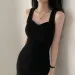 Myufon Basic Knit Long Dress Korean Fashion Square Collar Sleeveless Women's Dresses Summer Casual Y2k Vintage All-match Outftis_ecoleips.com