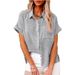 New Women's Solid Color Linen Shirt Short Sleeve Casual Loose Shirt_ecoleips.com