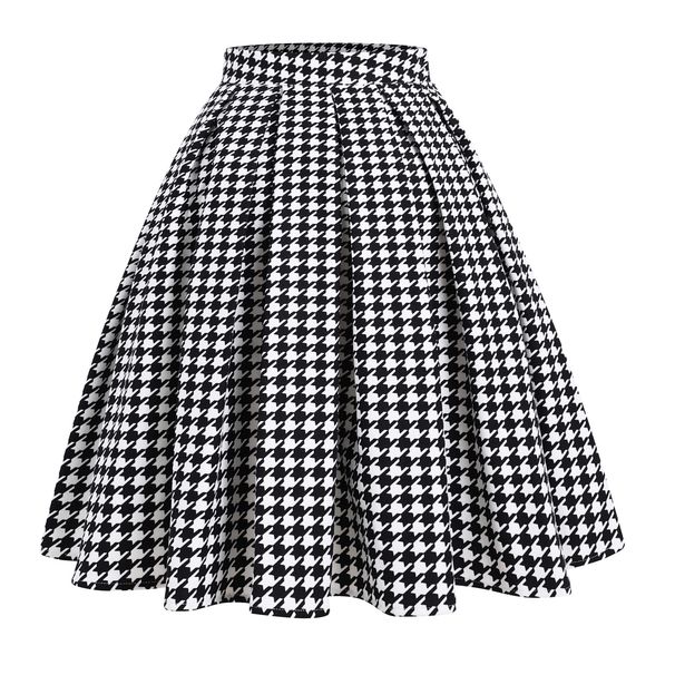 Women's Clothing Swan Print High Waist A-Line Pleated Midi Skirt For Women Cotton_ecoleips.com
