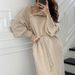 Women's Belted High-Neck Knit Dress – A-Line Long Sleeve Sweater Dress – Japanese Minimalist Style (One Size Fits S-L)_ecoleips.com